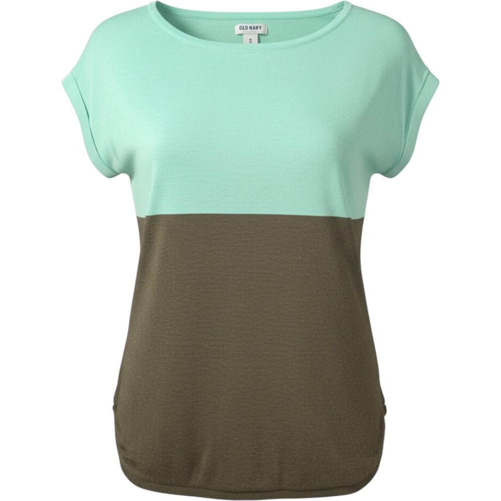 Old Navy Sweater Top Womens XS Green Brown Excellent Colorblock Short Sleeve